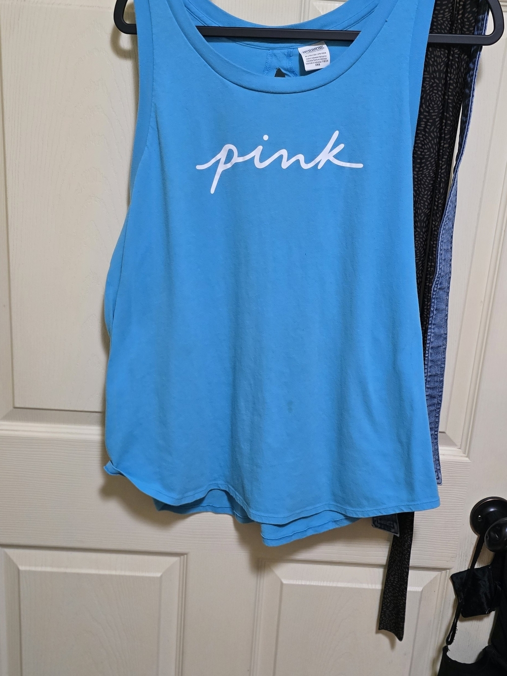 PINK Victoria's Secret Bright Blue Logo Tank Top